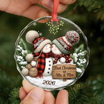 Custom First Christmas Circle Glass Ornament - Personalized Anniversary Christmas Wedding Gifts For Husband, Wife, Couple - Snowed In With You