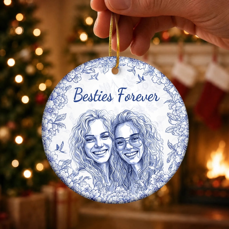 Custom Photo Ceramic Ornament - Personalized Best Friend Christmas Birthday Gifts For Women, Besties, Sisters, BFF - Entertained By Us Daily