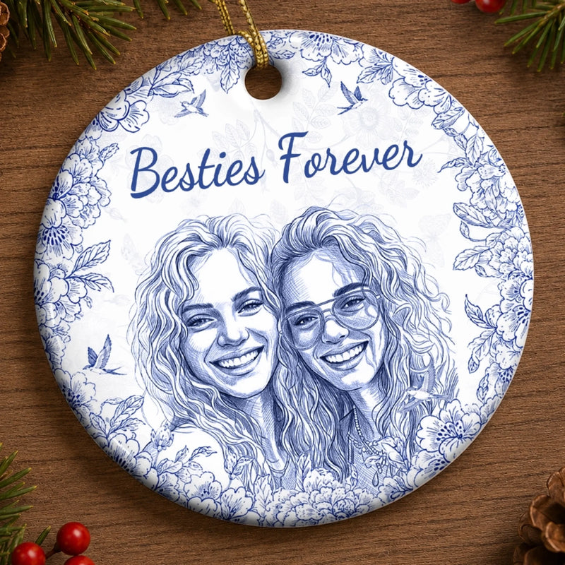 Custom Photo Ceramic Ornament - Personalized Best Friend Christmas Birthday Gifts For Women, Besties, Sisters, BFF - Entertained By Us Daily
