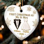 Custom First Christmas Ceramic Ornament - Personalized Anniversary Christmas Wedding Gifts For Husband And Wife, Him And Her - Married And Merry Together Always
