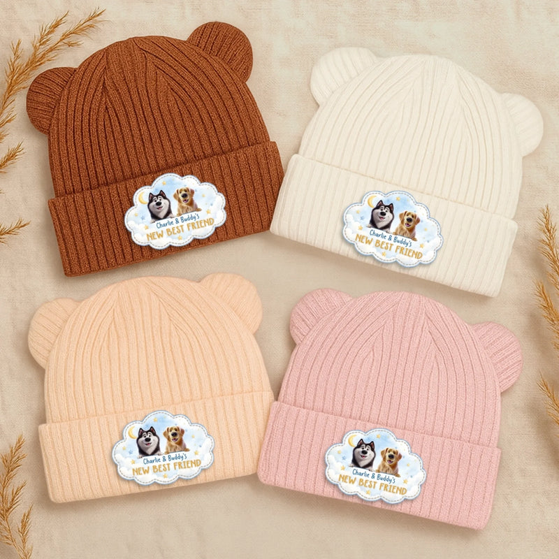 Custom Baby Beanie And Mittens Set - Personalized Baby Shower, Gender Reveal Gifts For New Moms, New Dads, New Parents, Dog Cat Lovers - Little Hearts Big Family
