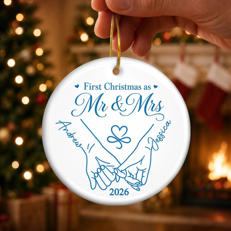 Custom First Christmas Ceramic Ornament - Personalized Anniversary Christmas Wedding Gifts For Husband And Wife, Him And Her - Forever Starts With Us