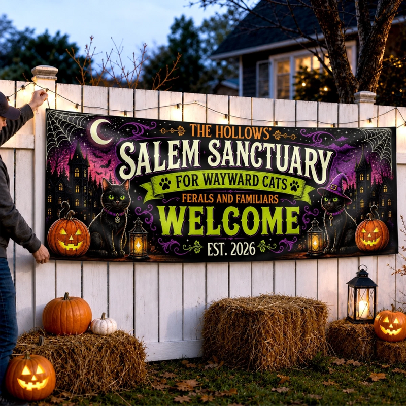 Custom Banner - Personalized Halloween Decor Gifts For Mom, Dad, Brother, Sister - Salem Sanctuary For Wayward Cats