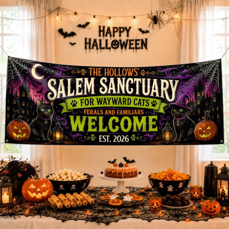 Custom Banner - Personalized Halloween Decor Gifts For Mom, Dad, Brother, Sister - Salem Sanctuary For Wayward Cats