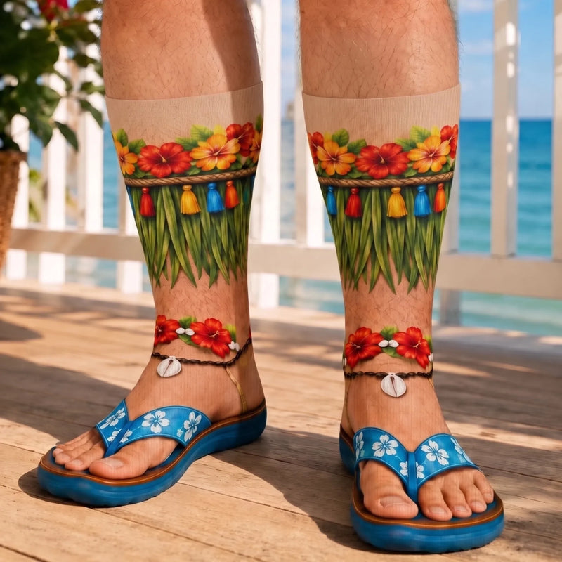 Custom Funny Middle Tube Socks - Personalized Birthday Gifts For Husband, Son, Grandson, Brother, Grandpa, Dad, Yourself - Aloha Good Times