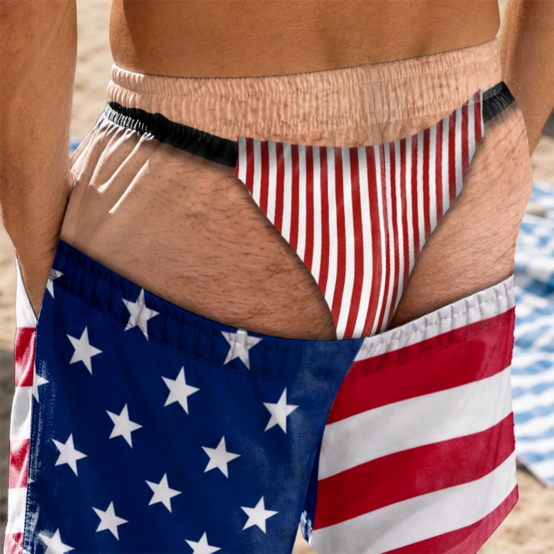 Custom Funny Patriotic Men Swim Trunks - Personalized Summer Vacation And Travel Gifts For Husband, Son, Grandson, Brother, Grandpa, Dad, Yourself - Professional Beach Bum