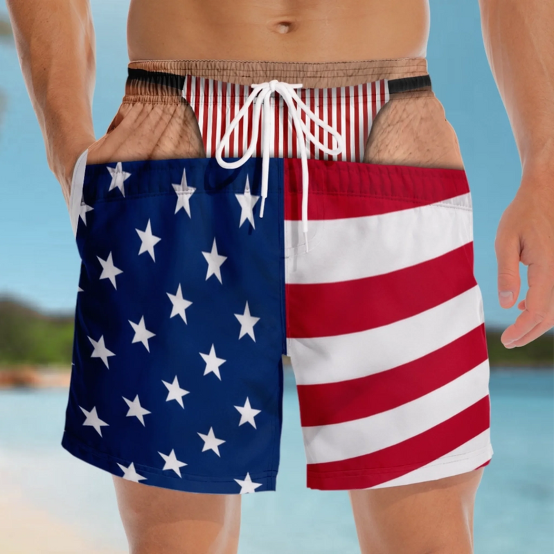 Custom Funny Patriotic Men Swim Trunks - Personalized Summer Vacation And Travel Gifts For Husband, Son, Grandson, Brother, Grandpa, Dad, Yourself - Professional Beach Bum