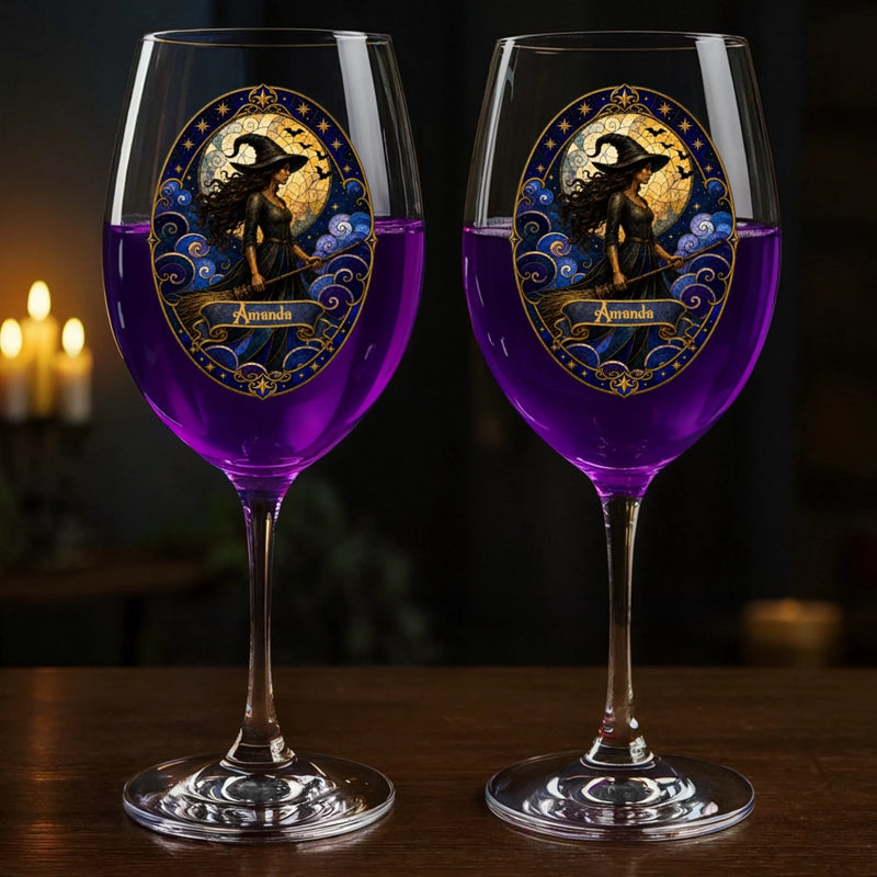 Custom Witchy Stemmed Wine Glass - Personalized Halloween Gifts For Witch, Wife, Daughter, Besties, Sisters, Granddaughter, Grandma, Mom, Yourself - My Daily Witchy Ritual