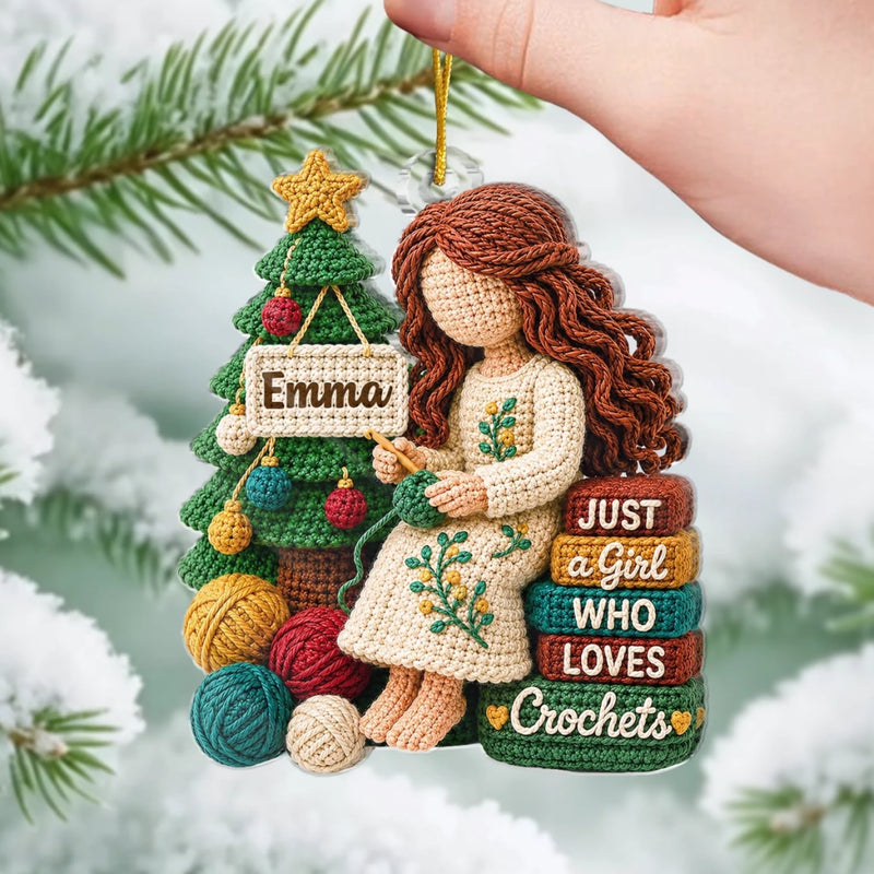 Custom Yarn Acrylic Ornament - Personalized Christmas Birthday Gifts For Crochet Knitting Lovers, Crocheters, Knitters - Just A Girl Who Loves Crochets