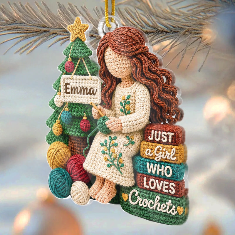 Custom Yarn Acrylic Ornament - Personalized Christmas Birthday Gifts For Crochet Knitting Lovers, Crocheters, Knitters - Just A Girl Who Loves Crochets