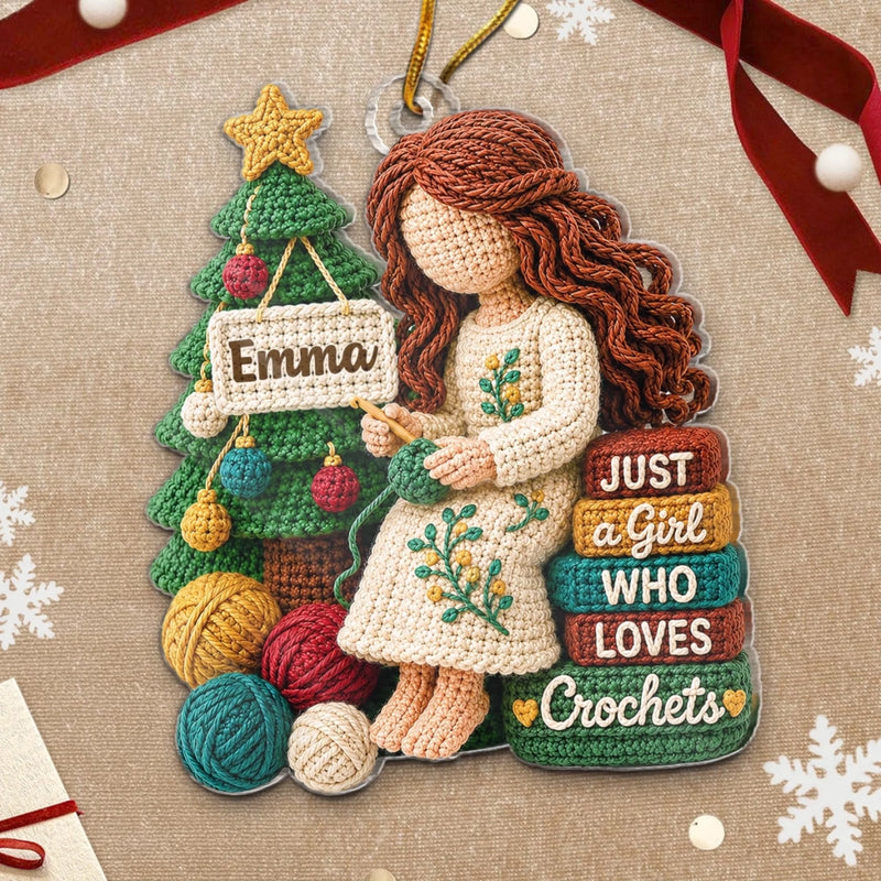 Custom Yarn Acrylic Ornament - Personalized Christmas Birthday Gifts For Crochet Knitting Lovers, Crocheters, Knitters - Just A Girl Who Loves Crochets