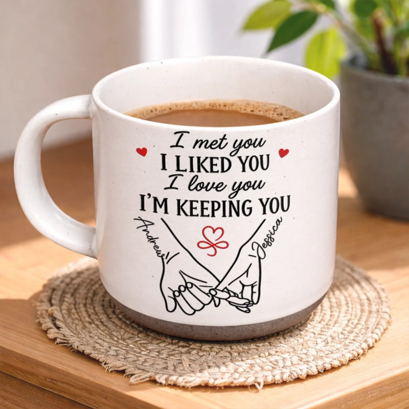 Custom Printed Pottery Mug - Personalized Anniversary Wedding Gifts For Husband And Wife, Him And Her - Sealed With Pinky Promises