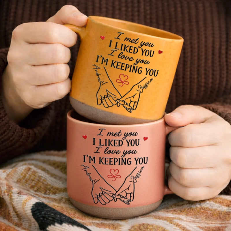 Custom Printed Pottery Mug - Personalized Anniversary Wedding Gifts For Husband And Wife, Him And Her - Sealed With Pinky Promises