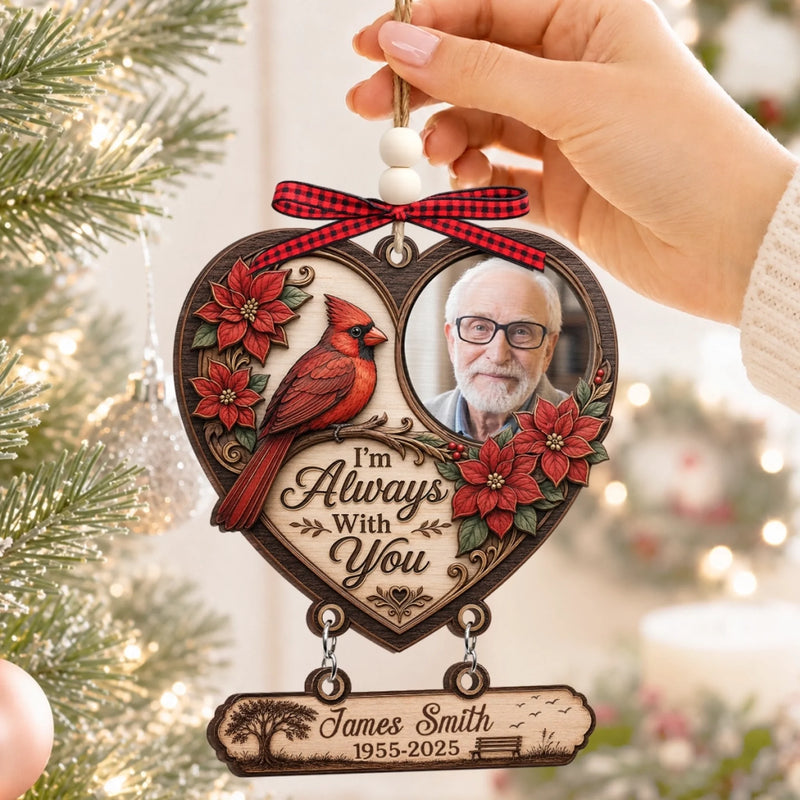 Custom Photo Wooden Ornament With Tag - Personalized Christmas Memorial Sympathy Gifts For Loss Of Mom, Dad - Your Memory Walks With Us