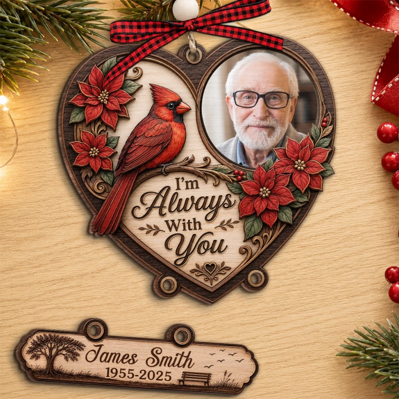 Custom Photo Wooden Ornament With Tag - Personalized Christmas Memorial Sympathy Gifts For Loss Of Mom, Dad - Your Memory Walks With Us