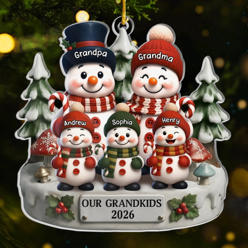 Custom Snowman Acrylic Ornament - Personalized Christmas Birthday Gifts For Grandpa, Grandma - Love Builds Where We Belong