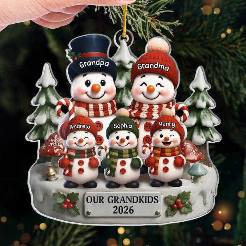 Custom Snowman Acrylic Ornament - Personalized Christmas Birthday Gifts For Grandpa, Grandma - Love Builds Where We Belong