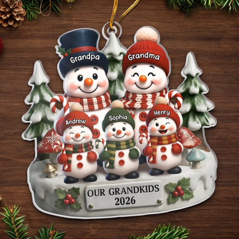 Custom Snowman Acrylic Ornament - Personalized Christmas Birthday Gifts For Grandpa, Grandma - Love Builds Where We Belong