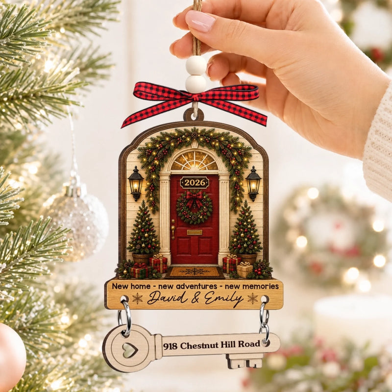 Custom New Home Wooden Ornament With Tag - Personalized Anniversary Christmas Wedding Gifts For Husband And Wife, Him And Her - Warm Hearts Sweet Home