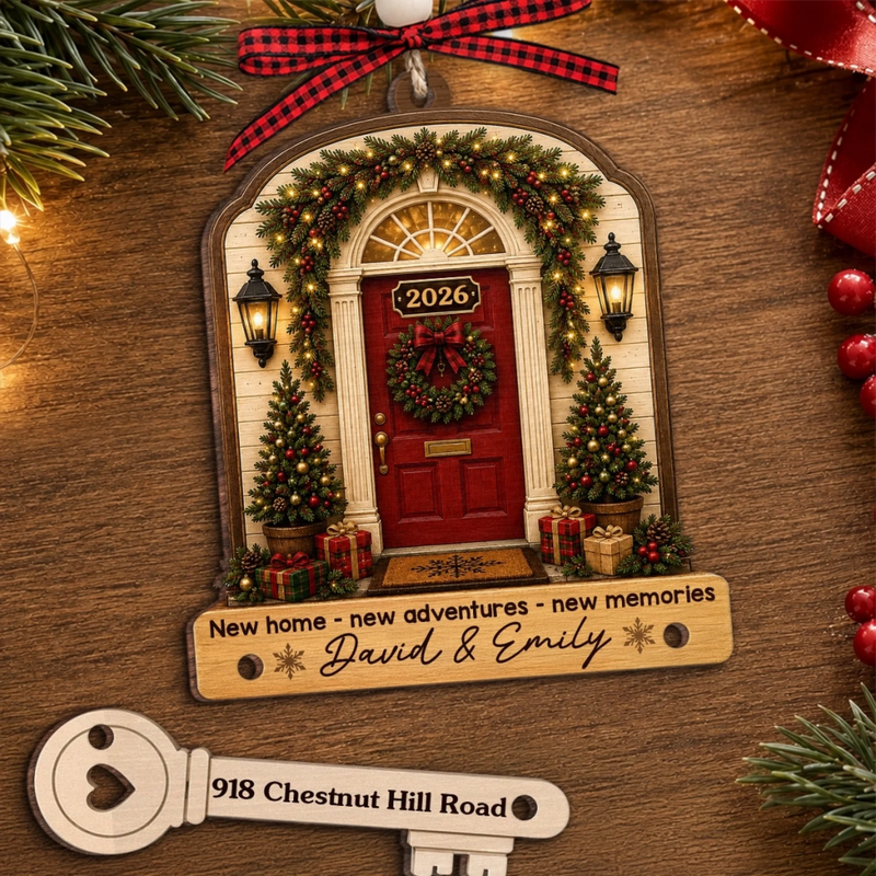 Custom New Home Wooden Ornament With Tag - Personalized Anniversary Christmas Wedding Gifts For Husband And Wife, Him And Her - Warm Hearts Sweet Home