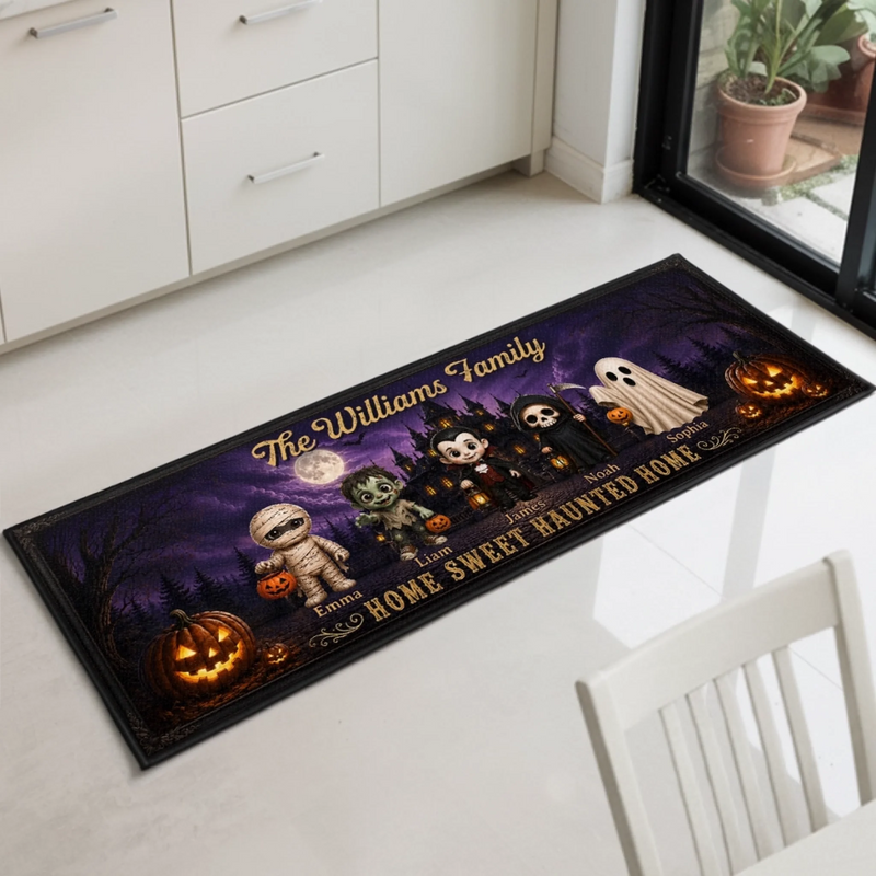 Custom Haunted Home Runner Rug - Personalized Halloween Decor Gifts For For Mom, Dad, Brother, Sister - Our Spooky Family Resides Here