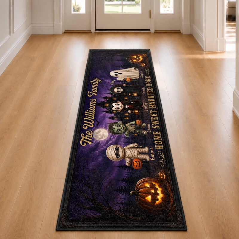 Custom Haunted Home Runner Rug - Personalized Halloween Decor Gifts For For Mom, Dad, Brother, Sister - Our Spooky Family Resides Here