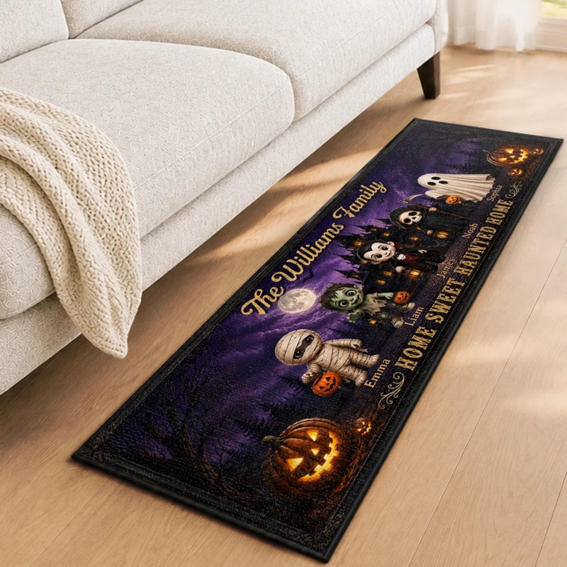 Custom Haunted Home Runner Rug - Personalized Halloween Decor Gifts For Mom, Dad, Brother, Sister - Our Spooky Family Resides Here