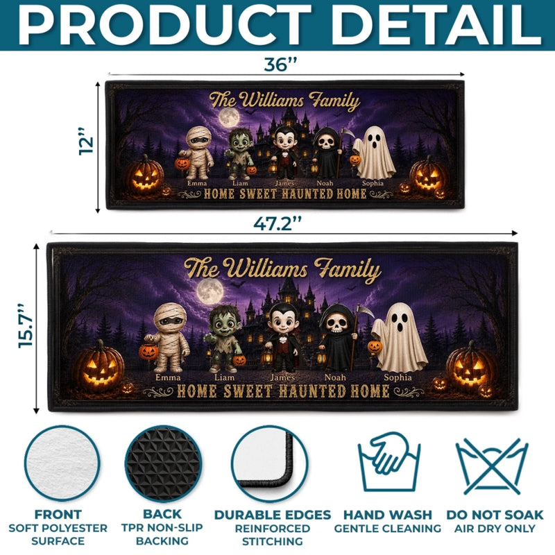 Custom Haunted Home Runner Rug - Personalized Halloween Decor Gifts For For Mom, Dad, Brother, Sister - Our Spooky Family Resides Here