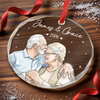 Custom Photo Heart, Round Glass Ornament - Personalized Anniversary Christmas Wedding Gifts For Husband And Wife, Him And Her - Together Feels Like Home