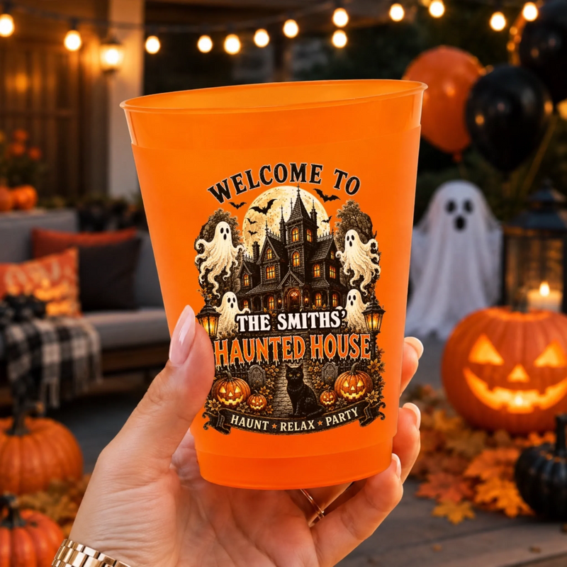 Custom Halloween Party Cups - Personalized Halloween Birthday Gifts For Mom, Dad, Brother, Sister - Spooky Nights Happy Hearts
