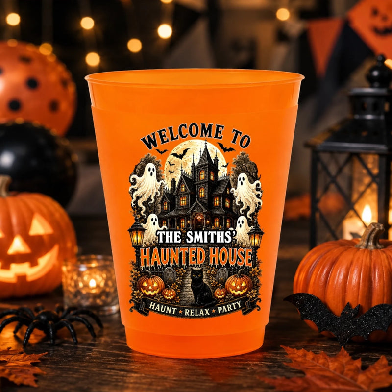 Custom Halloween Party Cups - Personalized Halloween Birthday Gifts For Mom, Dad, Brother, Sister - Spooky Nights Happy Hearts