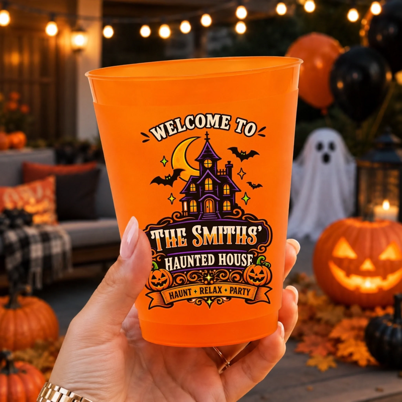 Custom Halloween Party Cups - Personalized Halloween Birthday Gifts For Mom, Dad, Brother, Sister - Boo And Family Fun