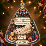 Custom First Christmas Acrylic Ornament - Personalized America 250th Anniversary Christmas Gifts For New Moms, New Dads, New Parents - Our Patriotic Little Miracle Baby