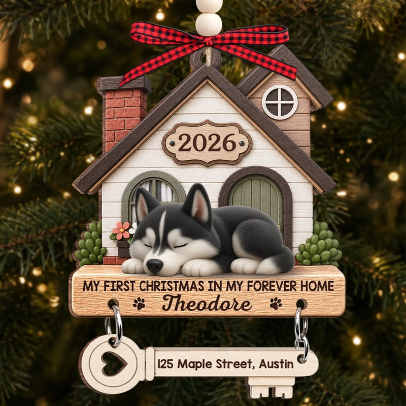 Custom First Christmas Wooden Ornament With Tag - Personalized Christmas Birthday Gifts For Dog Cat Lovers, Dog Dad And Mom, Cat Owners - Curled Up In Love