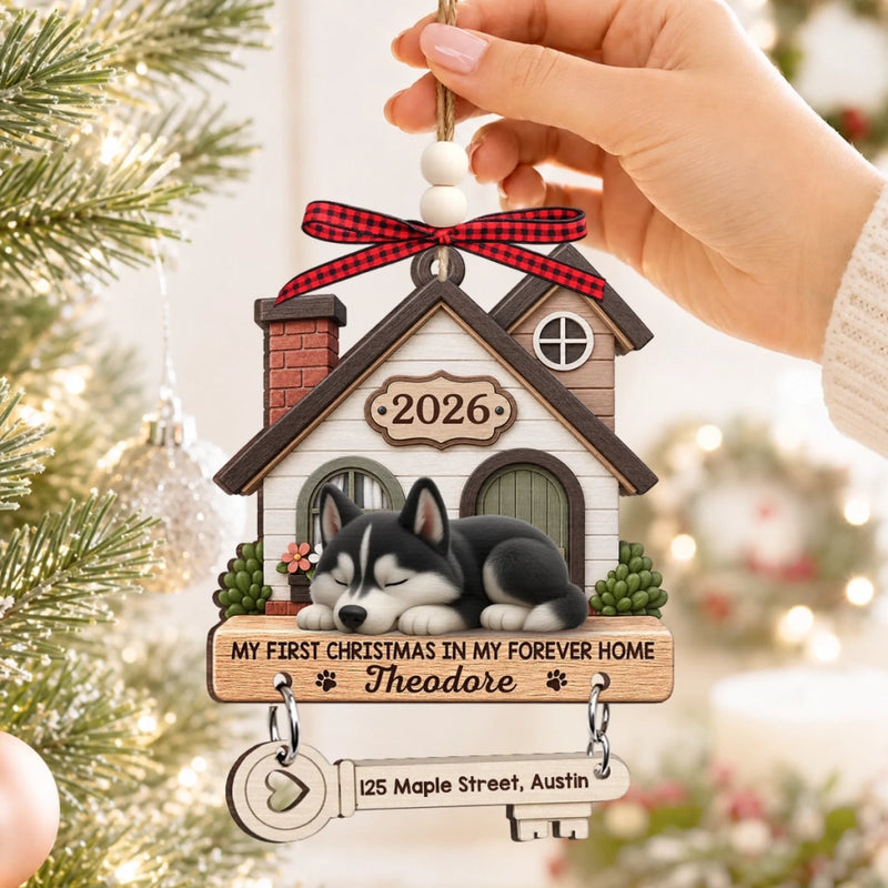 Custom First Christmas Wooden Ornament With Tag - Personalized Christmas Birthday Gifts For Dog Cat Lovers, Dog Dad And Mom, Cat Owners - Curled Up In Love