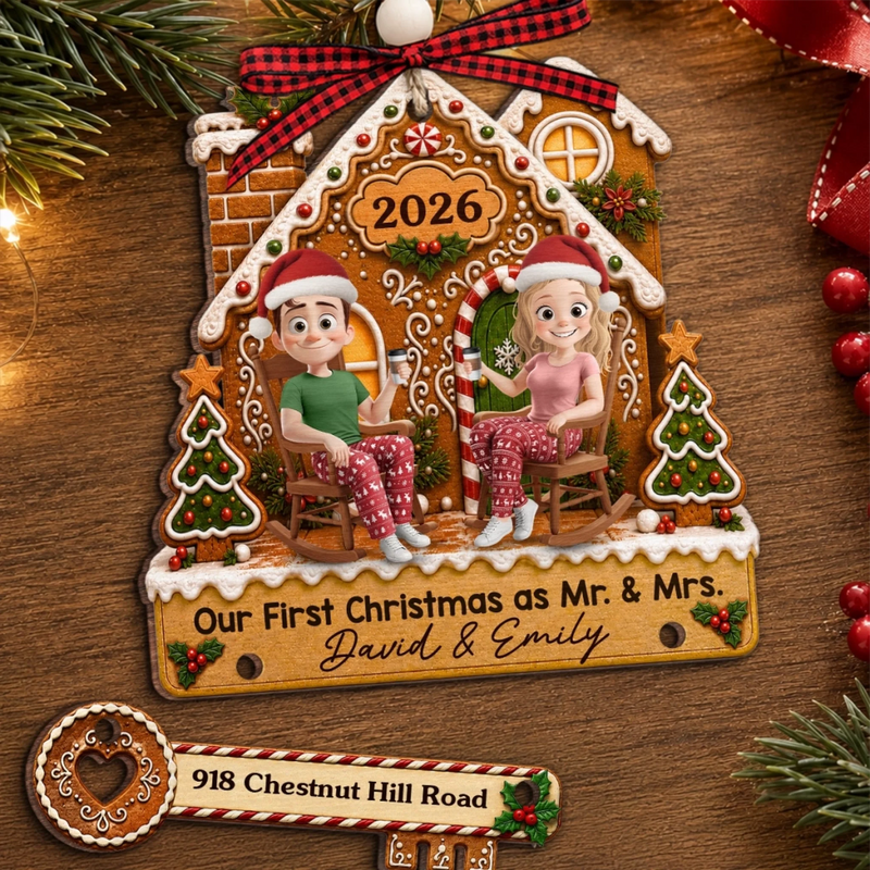 Custom First Christmas Wooden Ornament With Tag - Personalized Anniversary Christmas Wedding Gifts For Husband And Wife, Him And Her - Under Our Snowy Roof