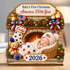 Custom First Christmas 2-Layered Wooden Plaque - Personalized America 250th Anniversary Christmas Gifts For New Moms, New Dads, New Parents - Little Star Of Our Hearts