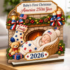 Custom First Christmas 2-Layered Wooden Plaque - Personalized America 250th Anniversary Christmas Gifts For New Moms, New Dads, New Parents - Little Star Of Our Hearts