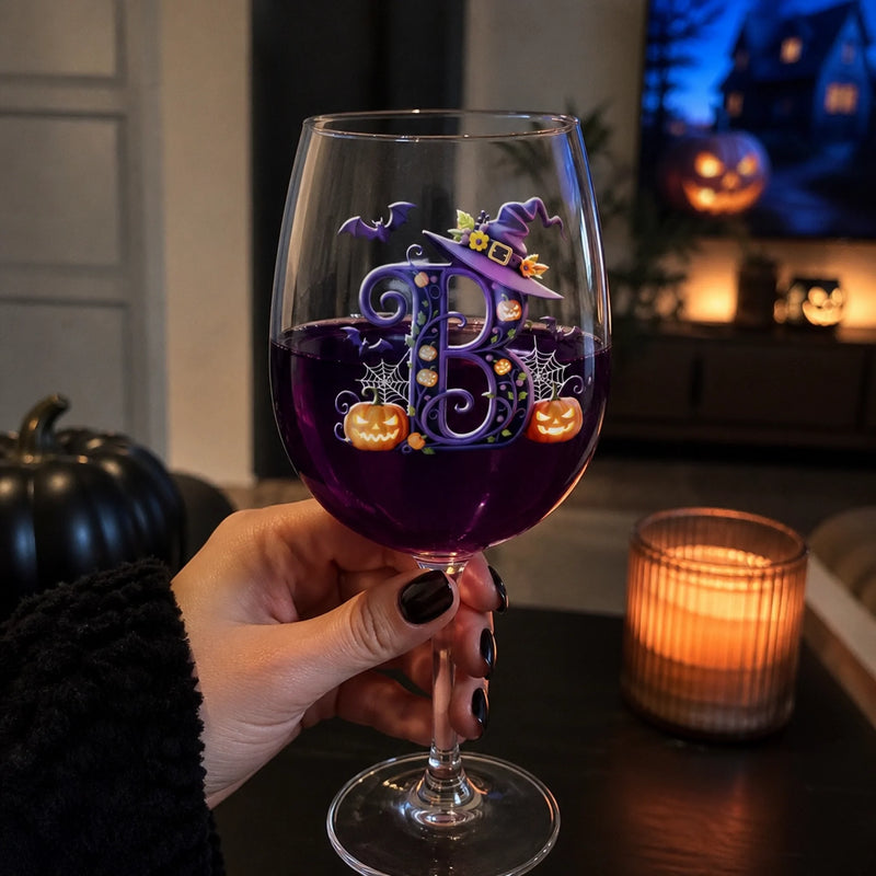 Custom Witchy Stemmed Wine Glass - Personalized Halloween Gifts For Witch, Wife, Daughter, Besties, Sisters, Granddaughter, Grandma, Mom, Yourself - Glow Of Mystic Embers
