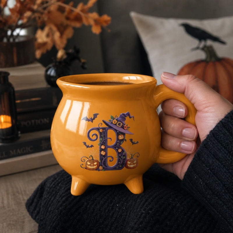Custom Witchy Ceramic Cauldron Mug - Personalized Halloween Birthday Gifts For Witch, Wife, Daughter, Besties, Sisters, Granddaughter, Grandma, Mom, Yourself - Wicked Charm, Twilight Skies