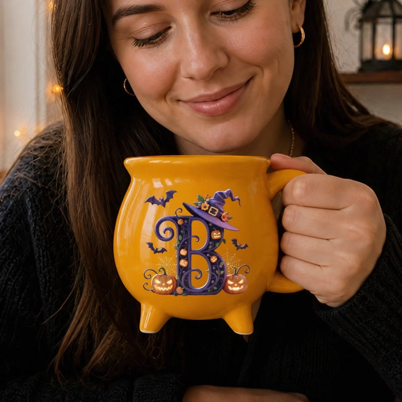 Custom Witchy Ceramic Cauldron Mug - Personalized Halloween Birthday Gifts For Witch, Wife, Daughter, Besties, Sisters, Granddaughter, Grandma, Mom, Yourself - Wicked Charm, Twilight Skies