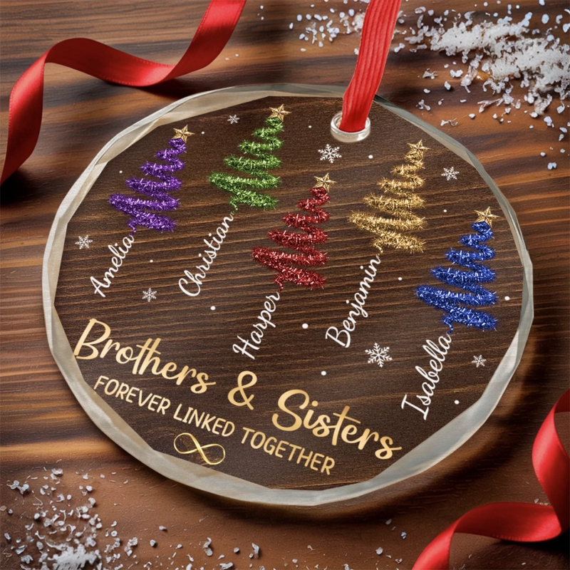 Custom Circle Glass Ornament - Personalized Christmas Birthday Gifts For Mom, Dad, Brother, Sister - Side By Side Forever