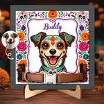 Custom Photo Day Of The Dead Pet Loss Sign, Collar Frame - Personalized Pet Memorial Sympathy Gifts For Dogs, Cats - Love Remains In Every Pawprint
