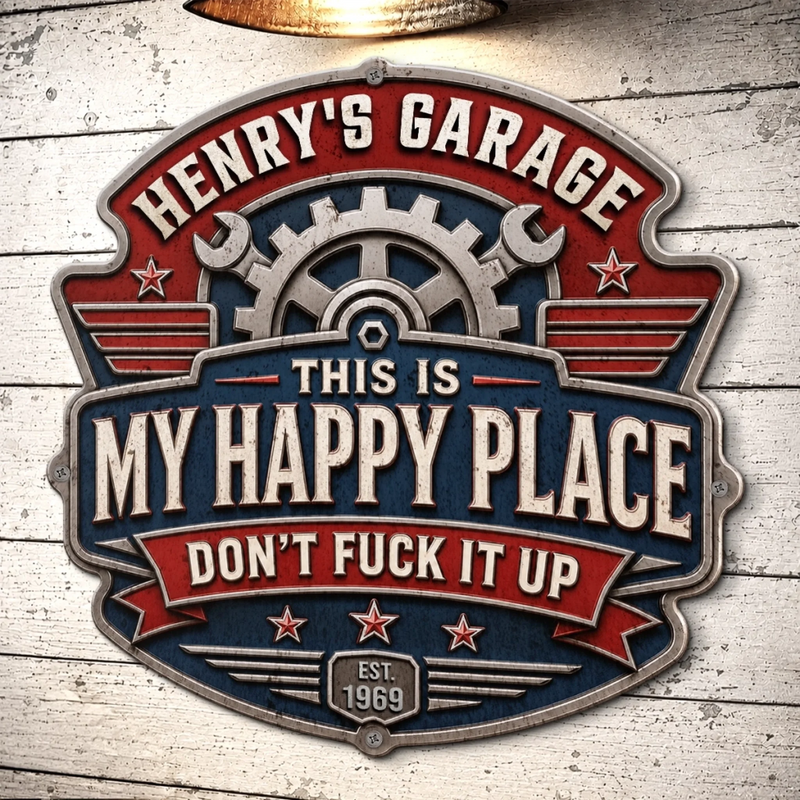 Custom Shaped Metal Sign - Personalized Birthday Gifts For Husband, Son, Grandson, Brother, Grandpa, Dad, Yourself - Work In Progress Always Happy