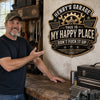 Custom Shaped Metal Sign - Personalized Birthday Gifts For Husband, Son, Grandson, Brother, Grandpa, Dad, Yourself - Work In Progress Always Happy