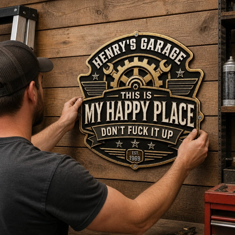 Custom Shaped Metal Sign - Personalized Birthday Gifts For Husband, Son, Grandson, Brother, Grandpa, Dad, Yourself - Work In Progress Always Happy