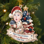 Custom Photo First Christmas Acrylic Ornament - Personalized America 250th Anniversary Christmas Gifts For New Moms, New Dads, New Parents - Our Bright Little Patriotic Star