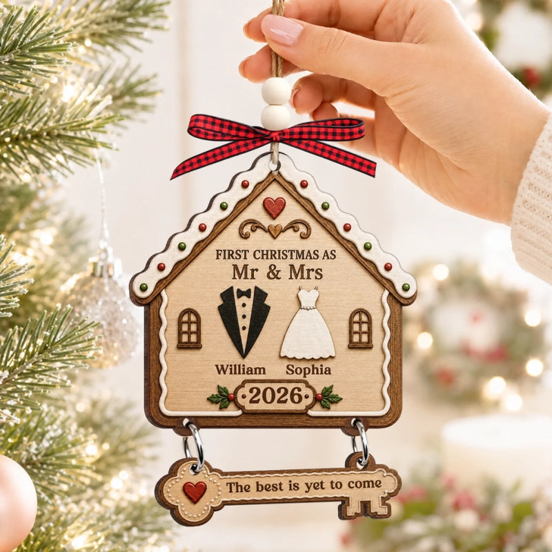 Custom First Christmas Wooden Ornament With Tag - Personalized Anniversary Christmas Wedding Gifts For Husband And Wife, Him And Her - The Best Is Yet To Come