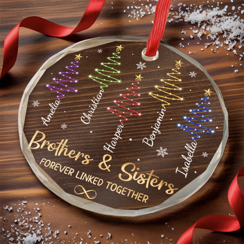 Custom Circle Glass Ornament - Personalized Christmas Birthday Gifts For Mom, Dad, Brother, Sister - Linked By Endless Love