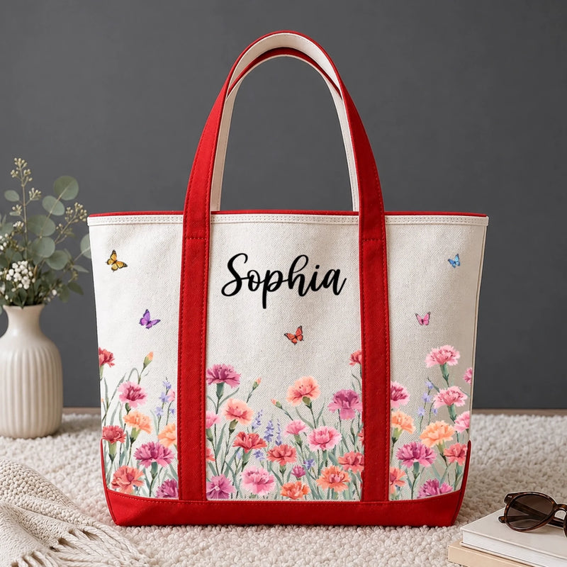 Custom Canvas Tote Bag - Personalized Teacher Appreciation, Back To School Gifts For Teachers,  Wife, Daughter, Besties, Sisters, Granddaughter, Grandma, Mom, Yourself - Botanical Charm